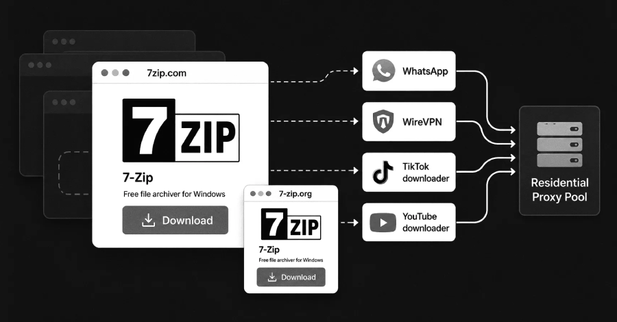 El instalador falso de 7-Zip convierte el dispositivo en un nodo proxy residencial