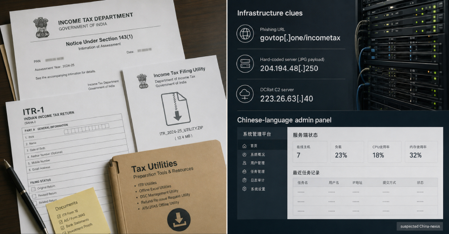 Presuntos piratas informáticos chinos y Nexus aprovechan una utilidad de declaración de impuestos india falsa para implementar DcRAT