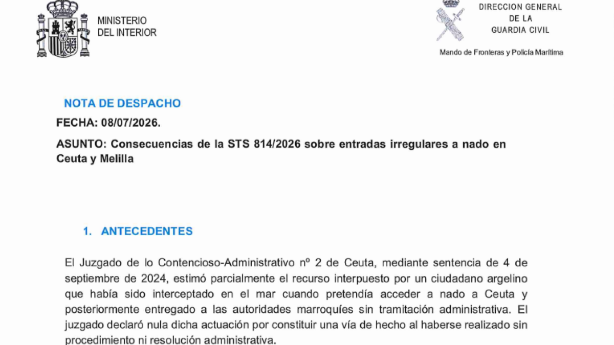 La Guardia Civil alertó el 8 de julio del «efecto llamada» para los migrantes que podía generar la sentencia del Supremo