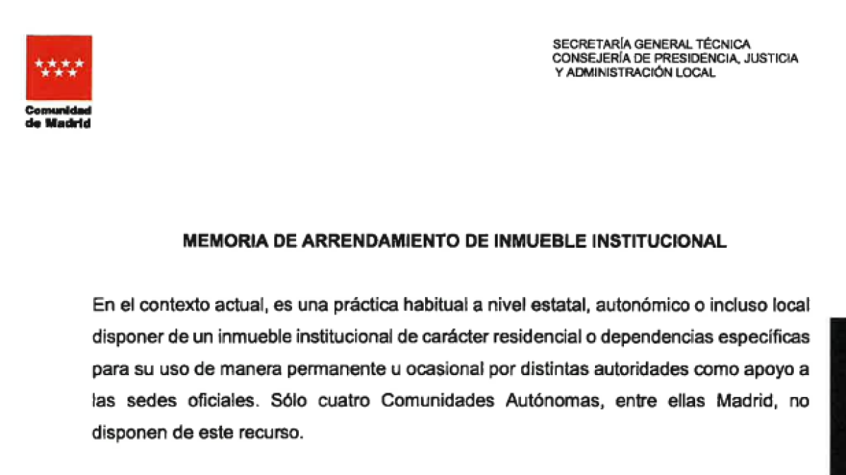 El Gobierno de Ayuso no aporta ningún documento previo a la compra que justifique la necesidad de la operación