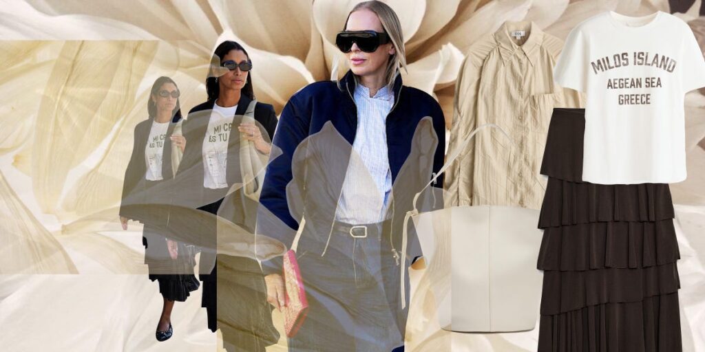 septiembre se viste con camisas blancas, denim oscuro, faldas de volantes y maxi accesorios