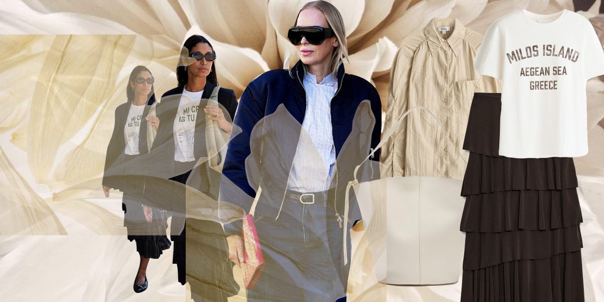 septiembre se viste con camisas blancas, denim oscuro, faldas de volantes y maxi accesorios