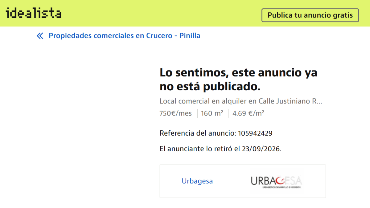 Urbagestión tiene en León un local que logró mediante «adjudicación judicial» y que retiró de Idealista el día del desahucio de Maricarmen